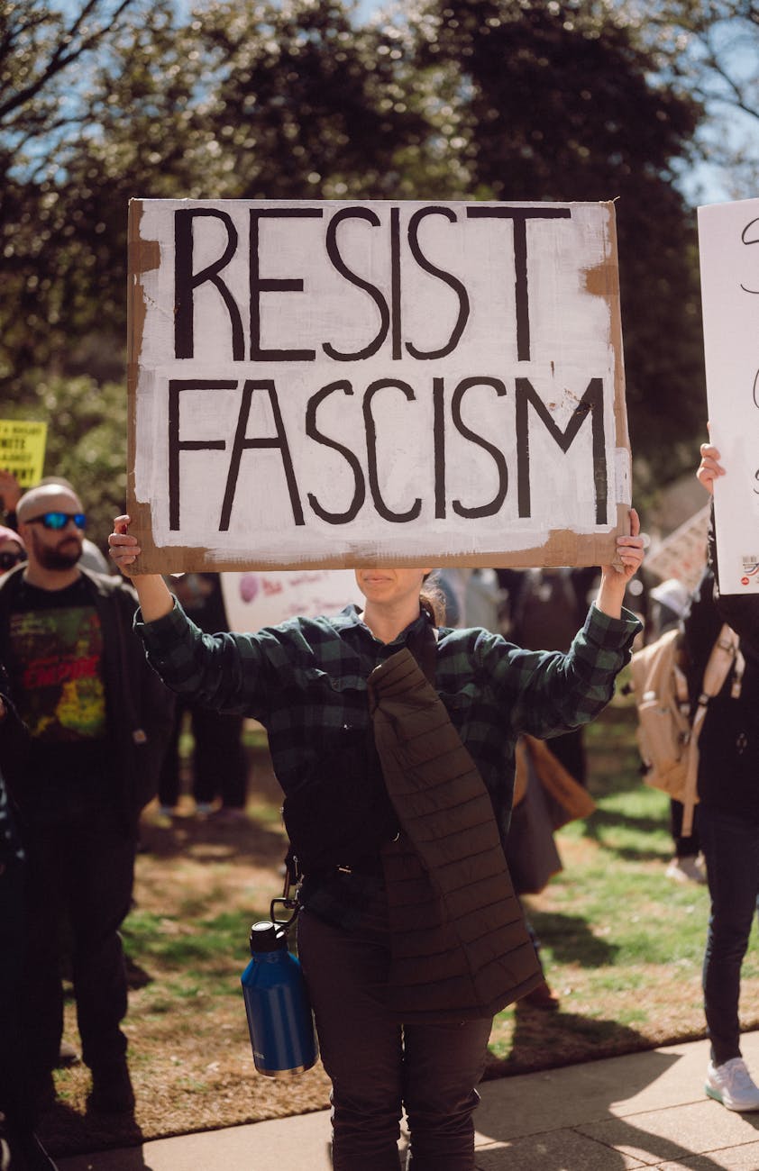 protest sign advocating against fascism