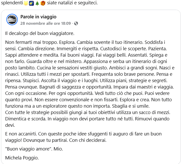 Su "Parole in viaggio" https://www.facebook.com/profile.php?id=100044442909259