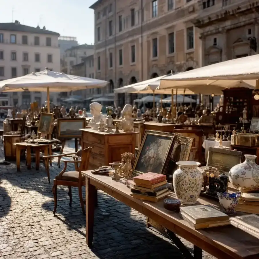 Bancarelle di un mercatino dell'antiquariato